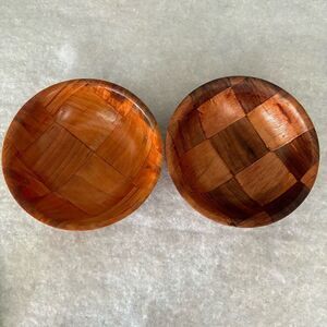2 Vintage Wooden Woven Salad Bowls
